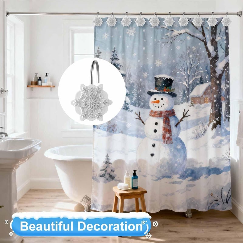 VinTS 12PCS White Sliver Snowflake Shower Curtain Hooks,Christmas Shower Curtain Hooks,Snowflake Winter Decoration for Christmas Bathroom Living Room - Image 2
